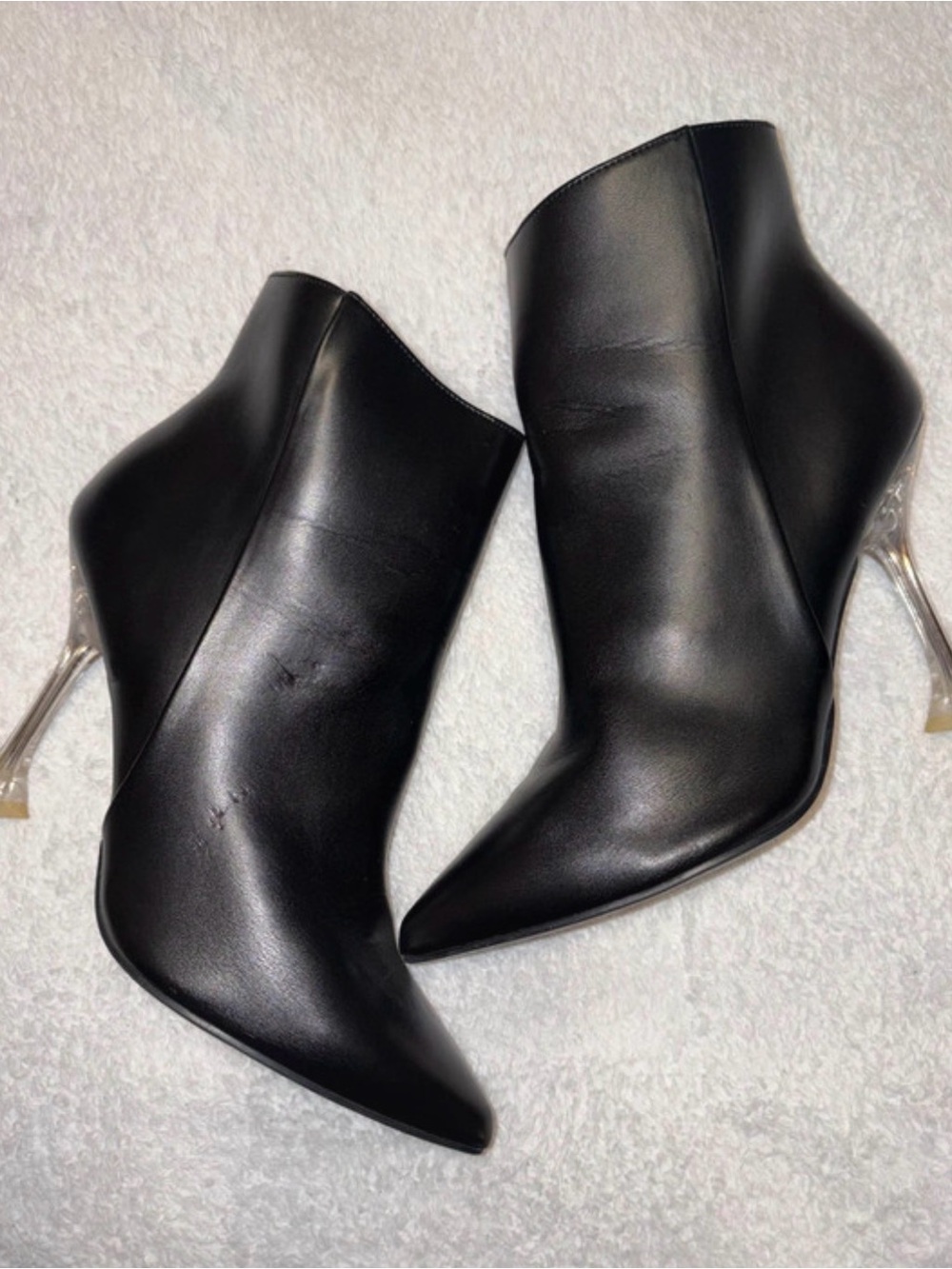 Nine West Black Pointed Ankle Boots with Clear Stiletto Heel